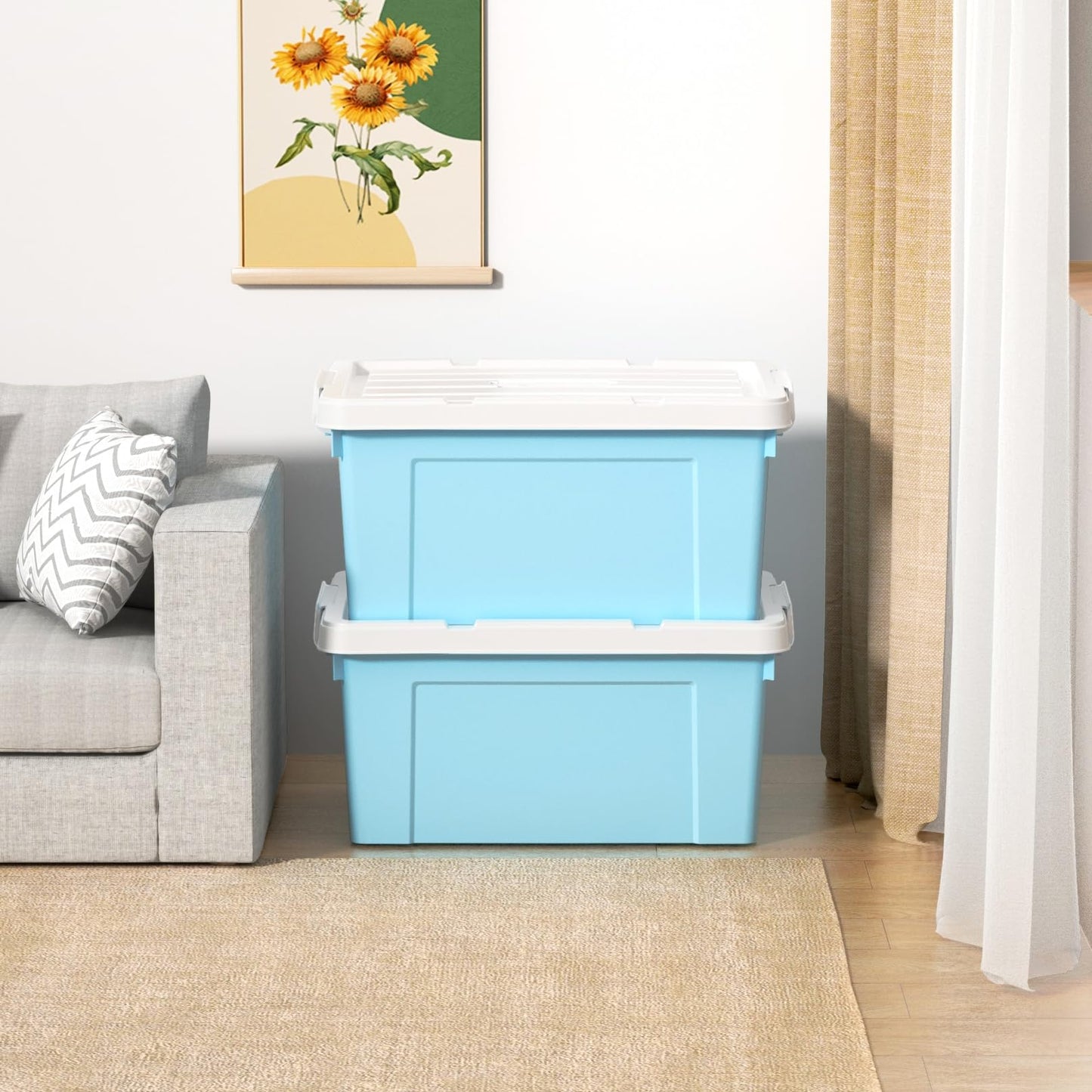 Cetomo Lidded Storage Bin with Handle, Tote Organizing Container with Durable Lid and Secure