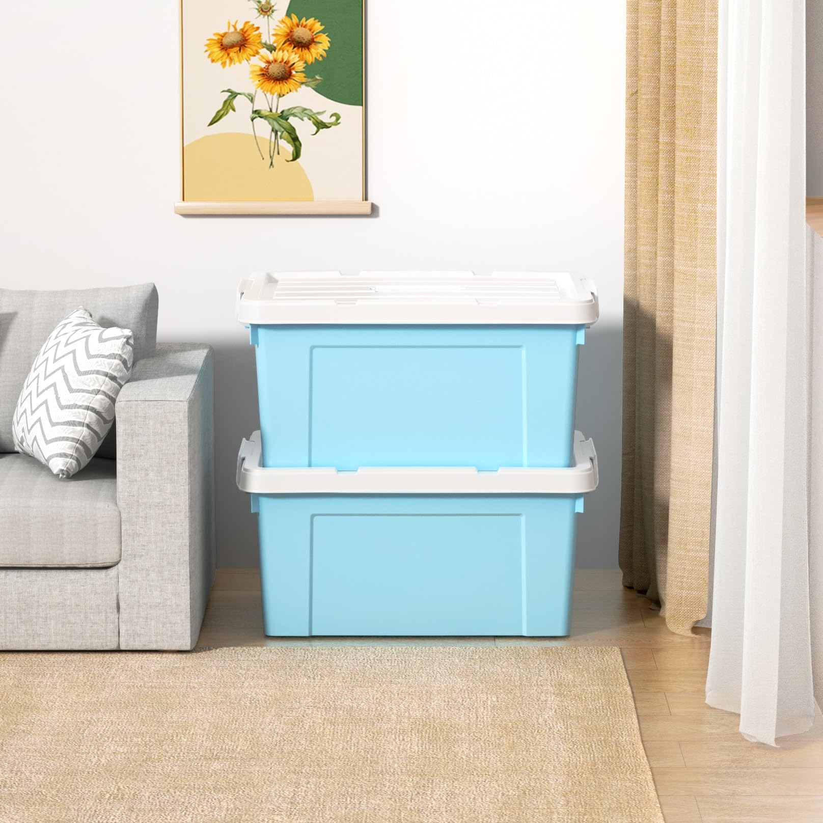 Cetomo Lidded Storage Bin with Handle, Tote Organizing Container with Durable Lid and Secure