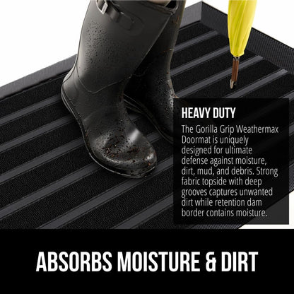 GORILLA GRIP 100% Waterproof All-Season WeatherMax Doormat US Designed Natural Rubber, Stain and