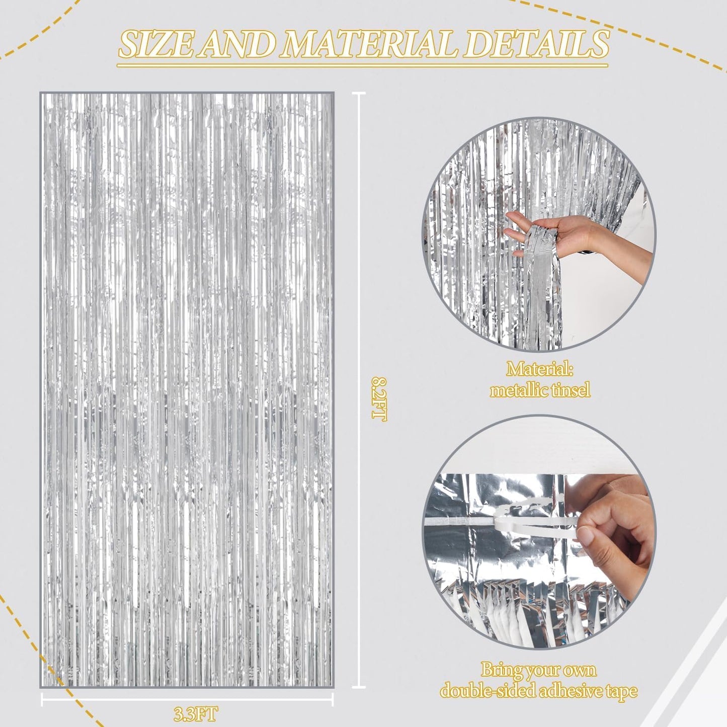 3 Pack Foil Fringe Backdrop - Silver Shiny Tinsel Curtains for Party Decoration/Photo Booth Props