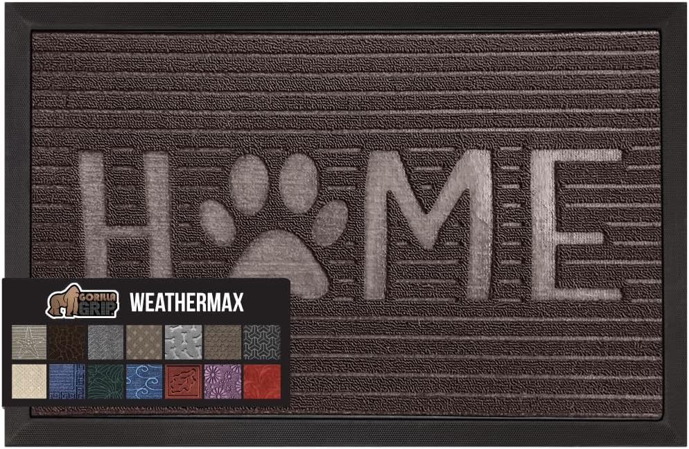 GORILLA GRIP 100% Waterproof All-Season WeatherMax Doormat, 47x35, US Designed Natural Rubber