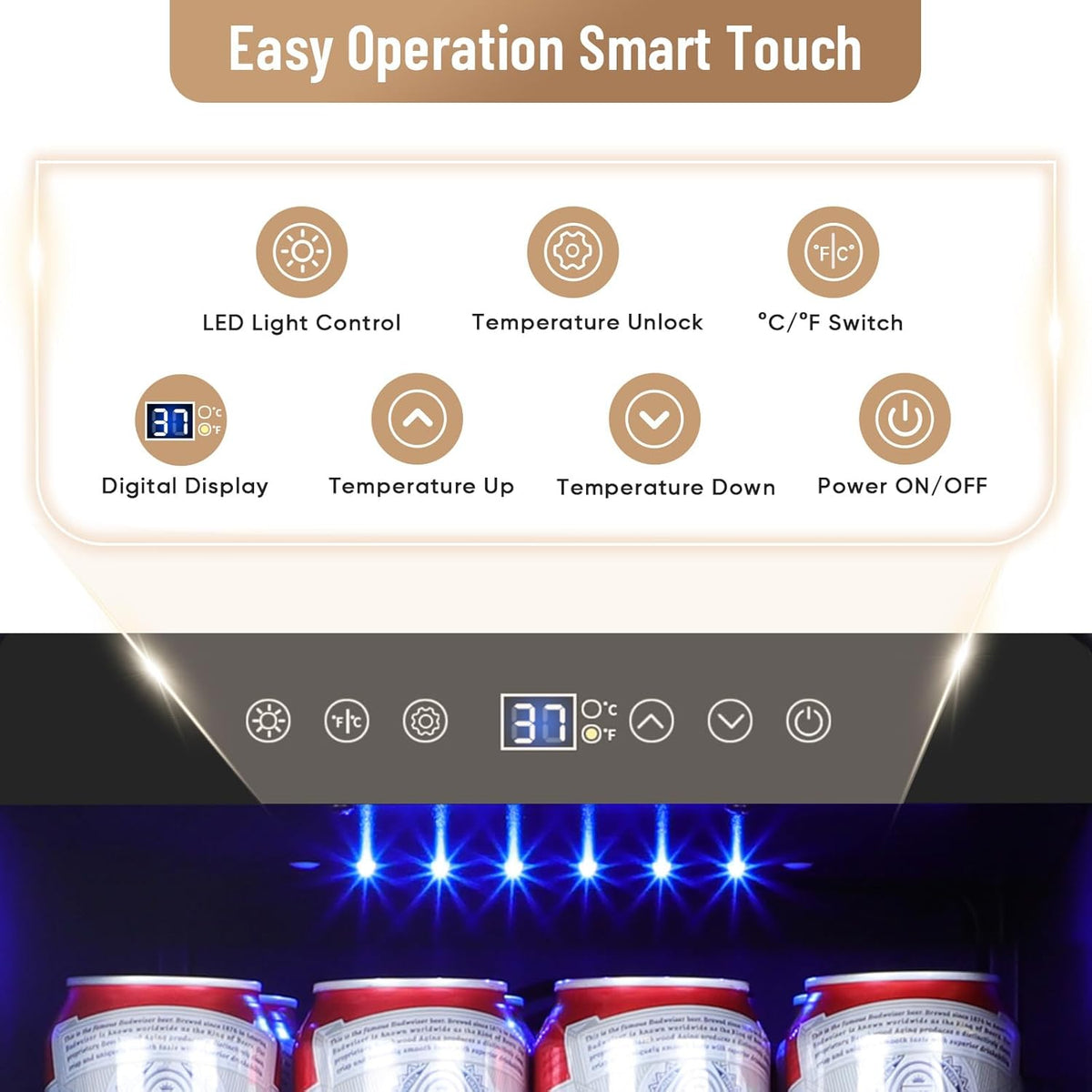 15 Inch Beverage Refrigerator, 130 Can Capacity Under Counter Fridge with Lock & Glass Door, Quiet