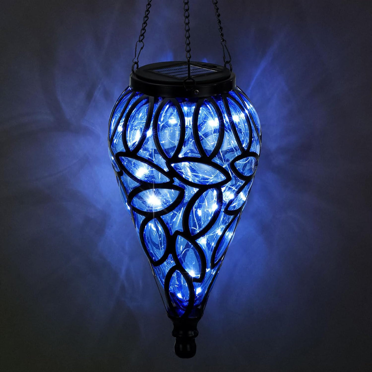 SUNNYPARK Outdoor Plastic Solar Hanging Lantern, 15 Cool White LEDs Twinkle Effect Tear-Shaped