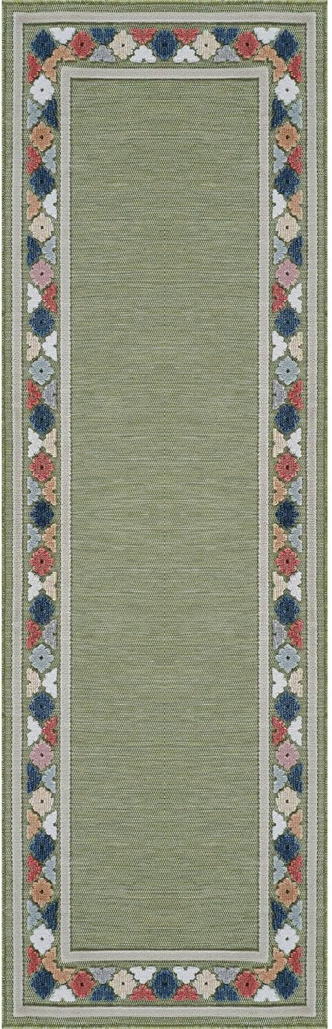 Beverly Rug Outdoor Runner Rug 2x7 Modern Floral Bordered Area Rugs for Indoor and Outdoor Patio
