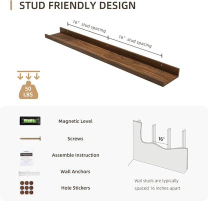 Picture Ledge Shelf, Wood Floating Shelves Set of 2, 36 inch Picture Ledge Shelves, Photo Ledge