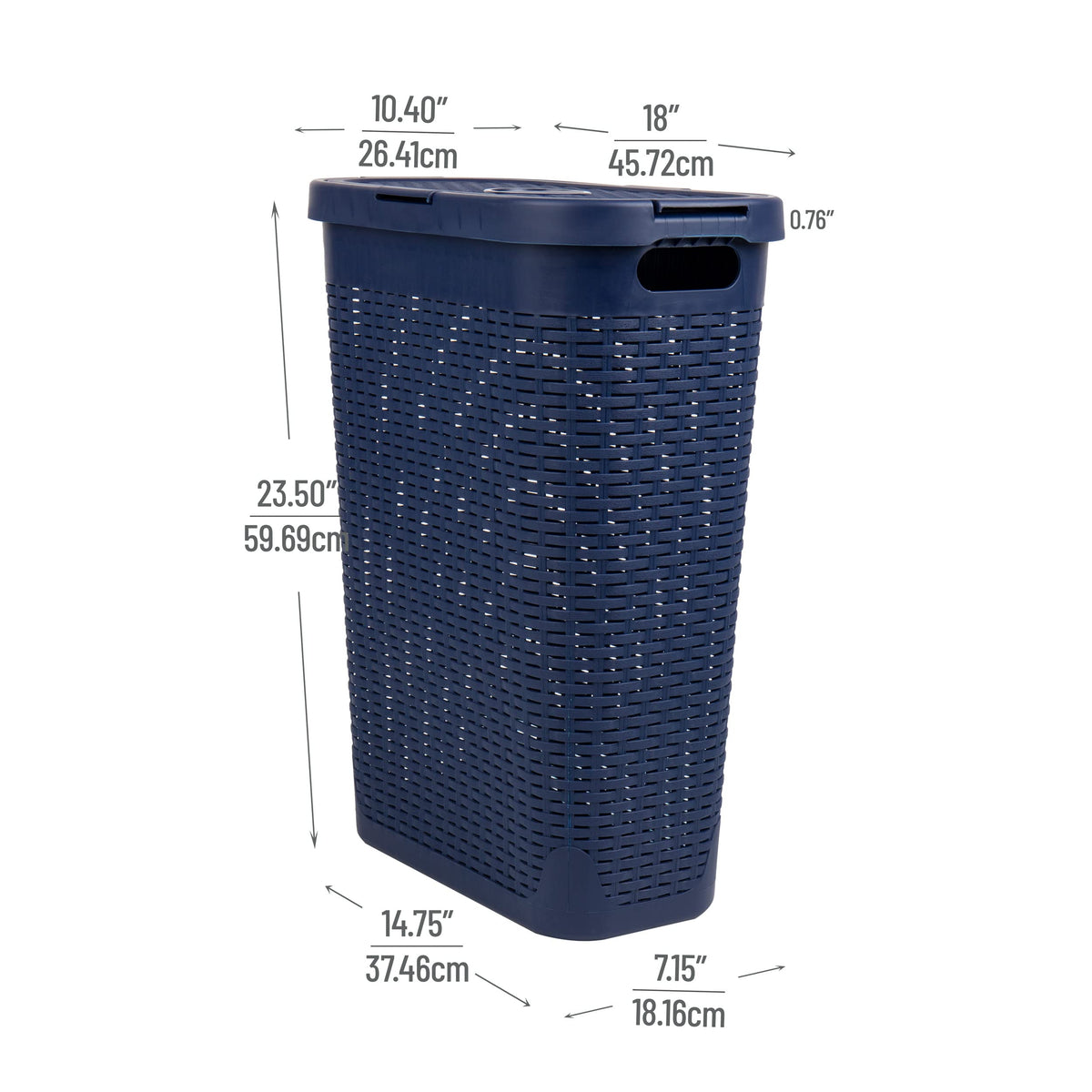 Mind Reader Slim Laundry Hamper with Lid, 40L Clothes Basket, Narrow Tapered Design with Ventilated