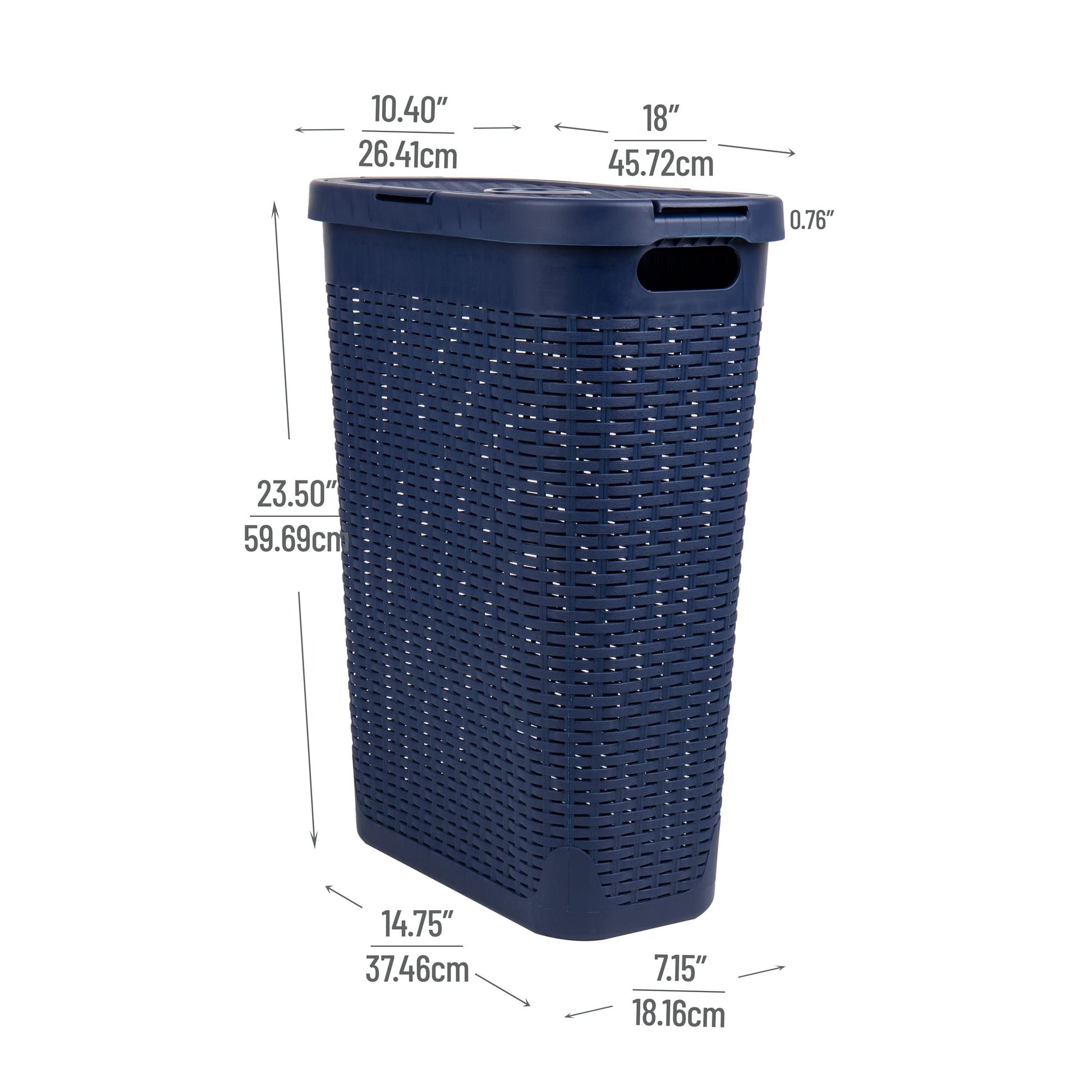 Mind Reader Slim Laundry Hamper with Lid, 40L Clothes Basket, Narrow Tapered Design with Ventilated