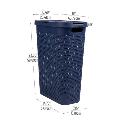 Mind Reader Slim Laundry Hamper with Lid, 40L Clothes Basket, Narrow Tapered Design with Ventilated