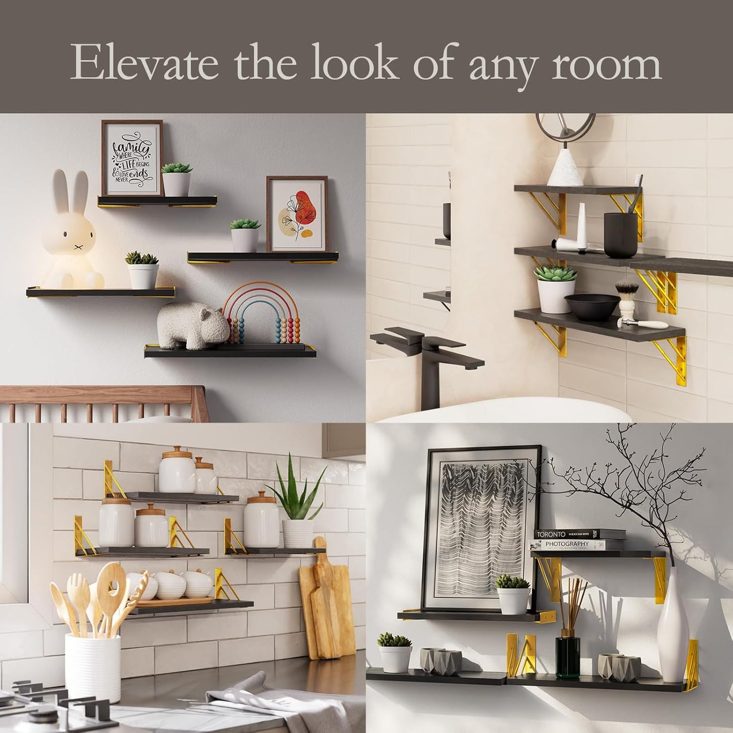 BAYKA Floating Shelves for Bedroom Decor, Wall Shelves for Storage, Wall Mounted Rustic Wood