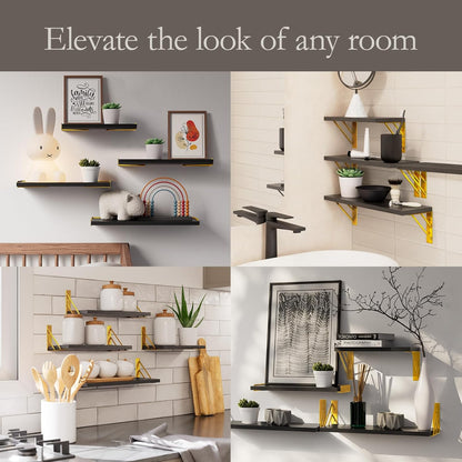BAYKA Floating Shelves for Bedroom Decor, Wall Shelves for Storage, Wall Mounted Rustic Wood