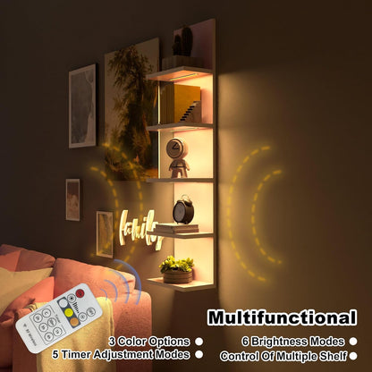 5 Tier Wall Shelf Unit,Modern Vertical Lack Wall Shelves with Light, Wall Mount, Floating Column