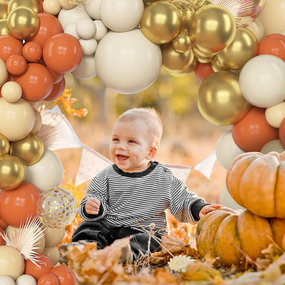 Amandir 153pcs Orange Balloon Arch Garland Kit, Different Sizes 18 12 10 5inch Latex Metallic Gold