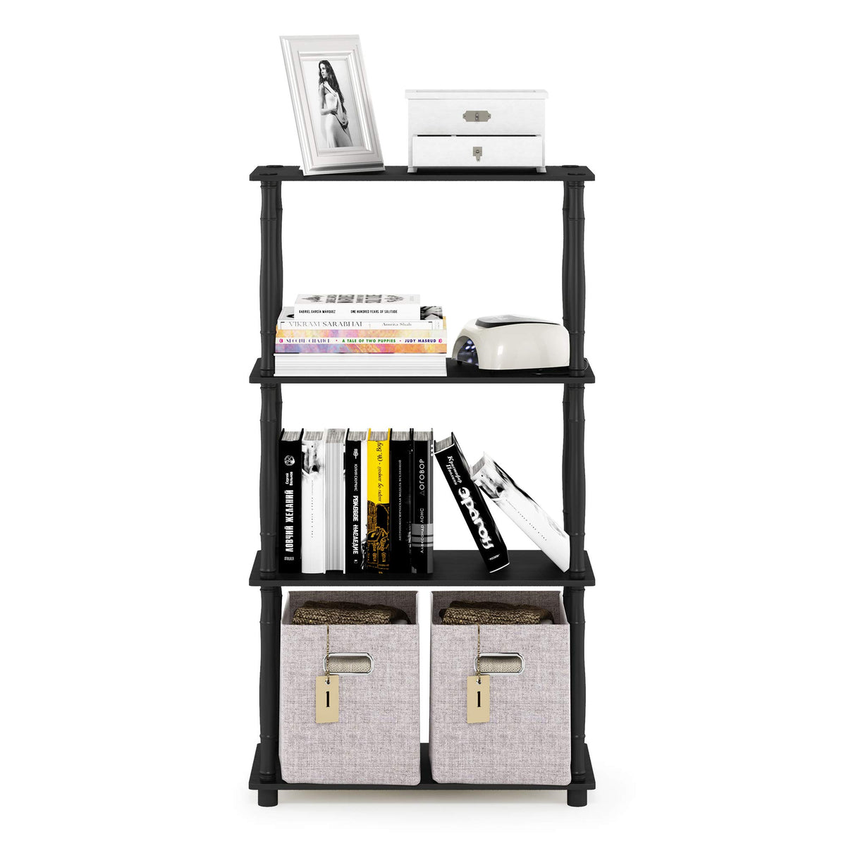 Furinno TURN-N-TUBE Storage Shelves, 4-Tier Book Shelf, Corner Shelf, Toolless Open Shelves