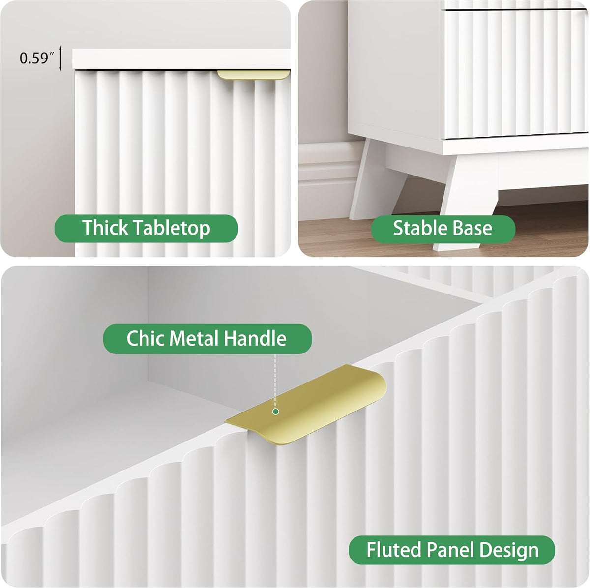Fluted Dresser for Bedroom with 6 Drawers, 46" Tall Modern Chest of Drawers with Metal Handle