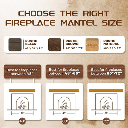 60x8x3 Fireplace Mantel - Solid Rustic Wood - Wall Mounted Floating Shelf with Invisible Heavy Duty