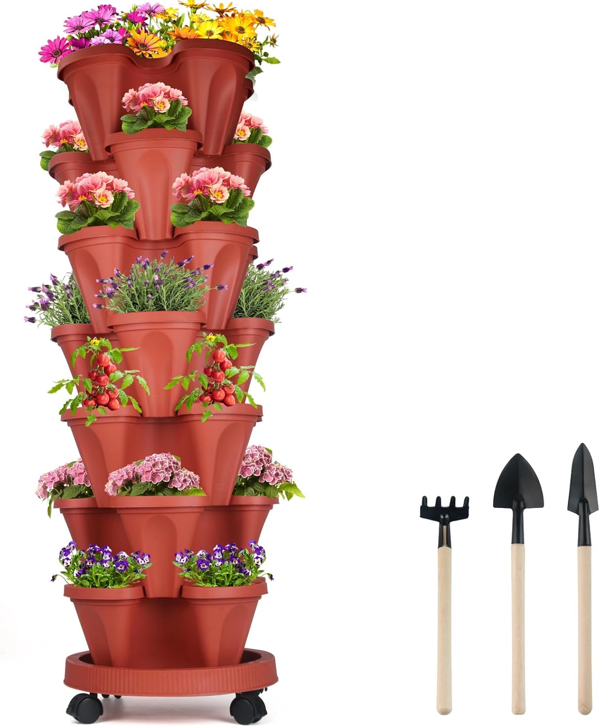 DUNCHATY Stackable Planters 7 Tier Vertical Garden Planting Tower Planters Strawberry, Herb