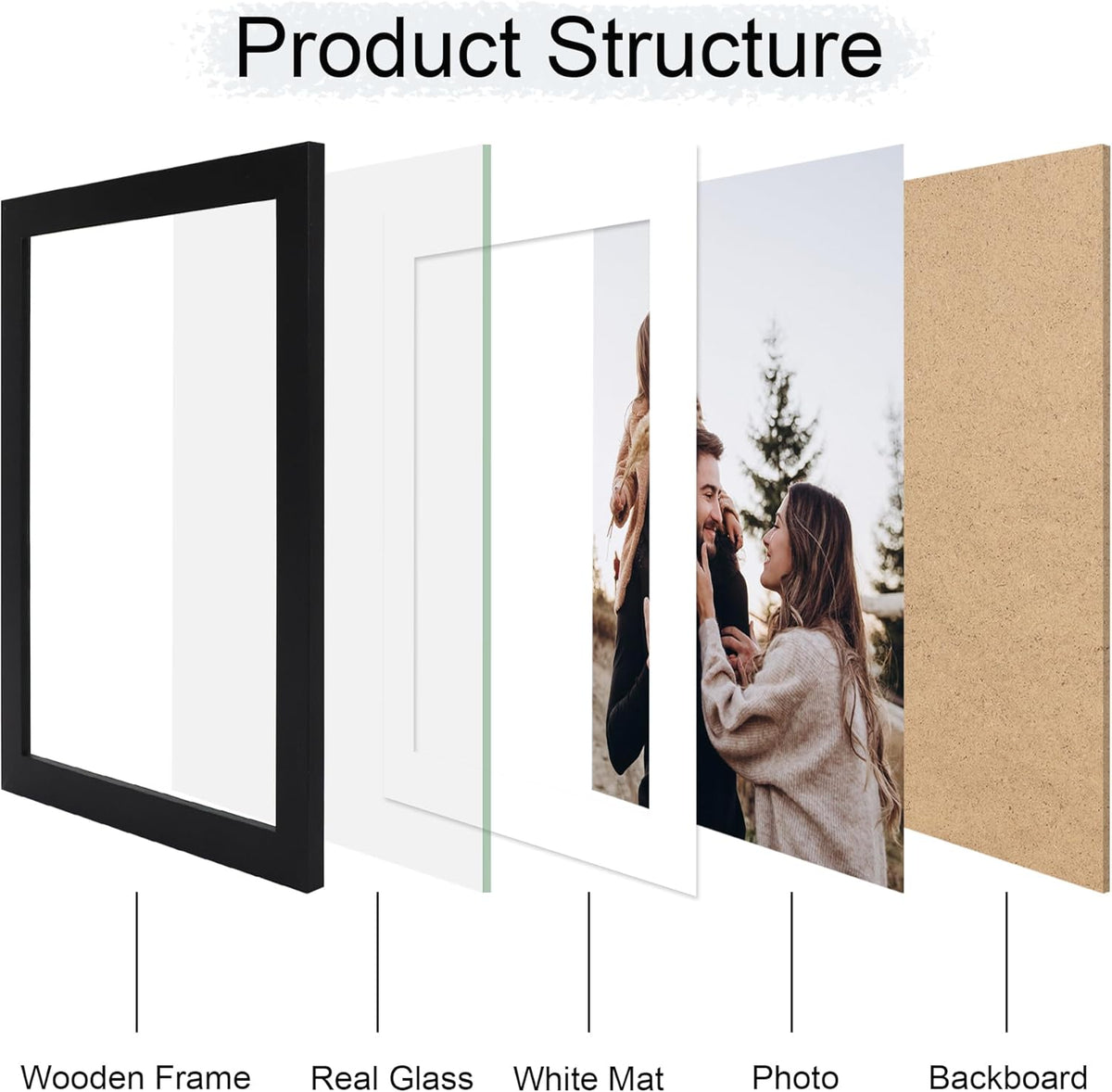 10x14 Picture Frame Set of 4, 10 x 14 Wood Photo Frames with Mat for 8x12 or 30x40cm Diamond