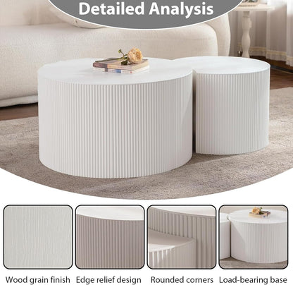 Round Nesting Coffee Table Set of 2 Handcraft Circle Fluted Nesting Coffee Tables Circular Side