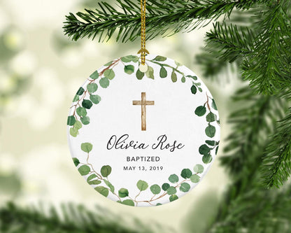 Andaz Press Personalized Baptism Ornament 2025, Round Ceramic Porcelain Baptism Christmas Ornament