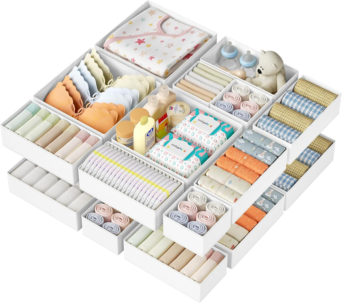DIMJ Drawer Organizer Clothes 24 Pack - Foldable Baby Organizers and Storage & Dresser Organizer