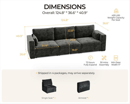 124.8'' Oversized Modular Sofa Comfy Cloud Couch with Storage, Extra Wide Sectional Sofa for Living