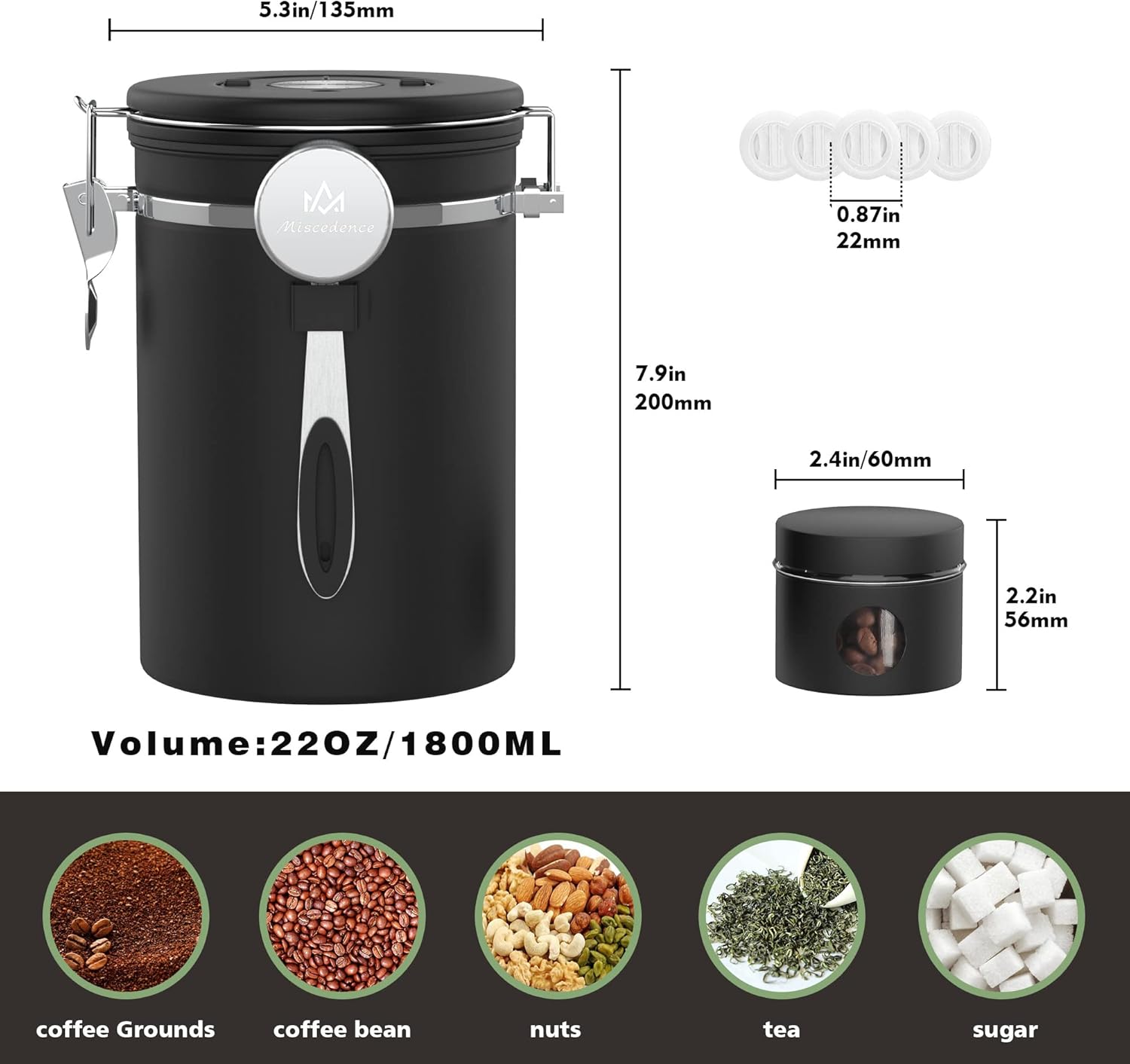 Coffee canister set for ground coffee with Date Tracker Travel Coffee jar,Stainless Steel Kitchen