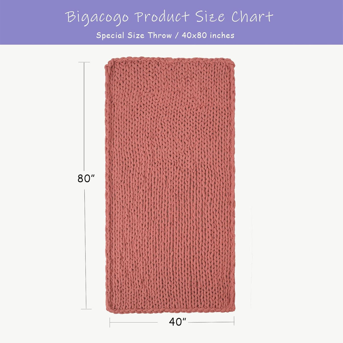 Bigacogo Chunky Knit Throw Blanket for Couch, 40x80 inches, 100% Hand Knitted with Thick Jumbo