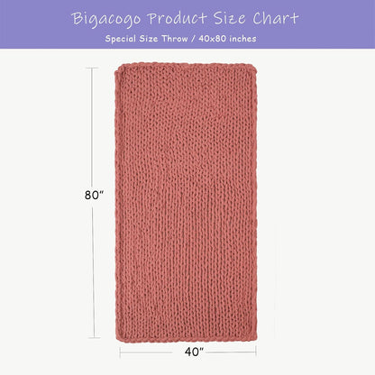 Bigacogo Chunky Knit Throw Blanket for Couch, 40x80 inches, 100% Hand Knitted with Thick Jumbo