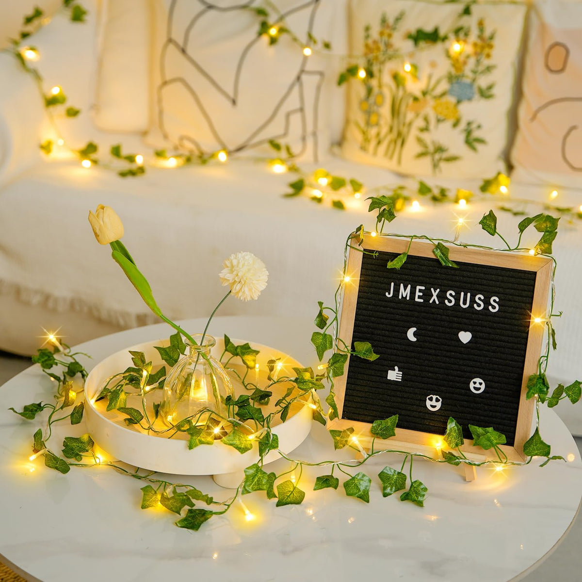JMEXSUSS 100 LED Vines with Lights Plug in, Ivy Vines with Fairy Lights with Remote, 33 FT Leaf