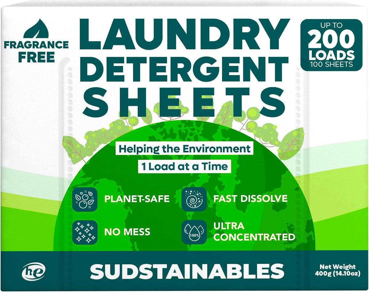 Sudstainables Eco Friendly Laundry Detergent Sheets - (200 Count), Unscented, Zero Waste, Plastic