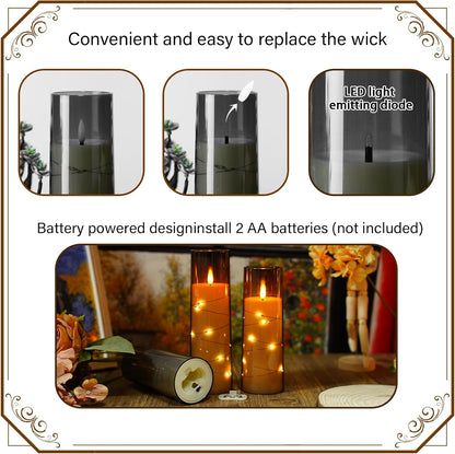 Flickering Flameless LED Candles, 9 Pcs with Embedded Star String, Acrylic LED Pillar Candles with