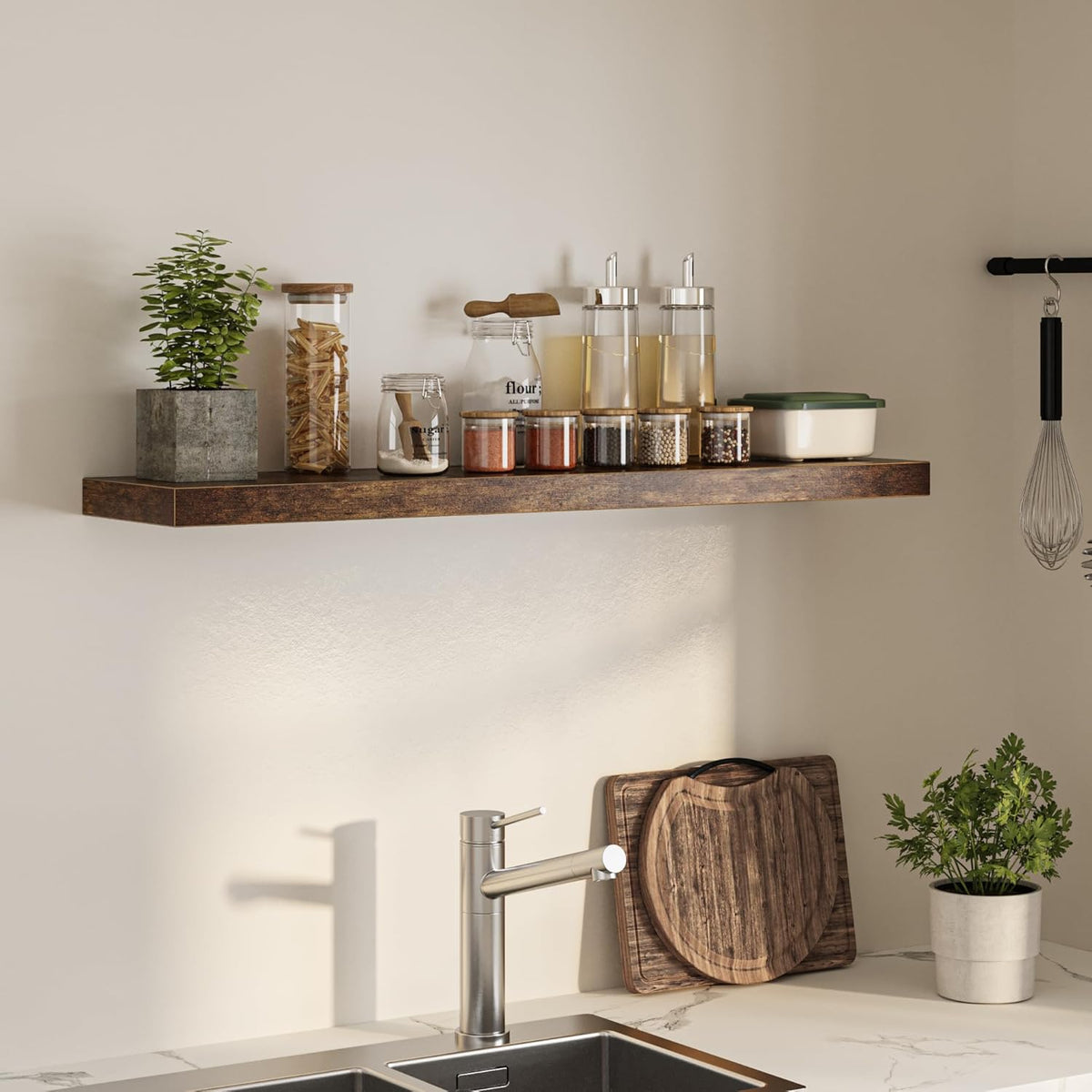 Floating Shelves for Wall, 48"W x 9.3"D x 1.5"H, Wooden Wall Mounted Display Shelf with Invisible