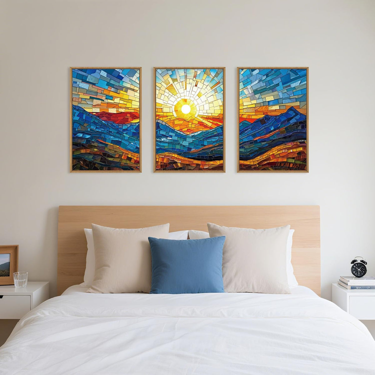 Mountains Framed Canvas Wall Art Set, Modern Abstract Art Painting, Irregular Square Ridge Wall