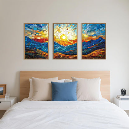 Mountains Framed Canvas Wall Art Set, Modern Abstract Art Painting, Irregular Square Ridge Wall