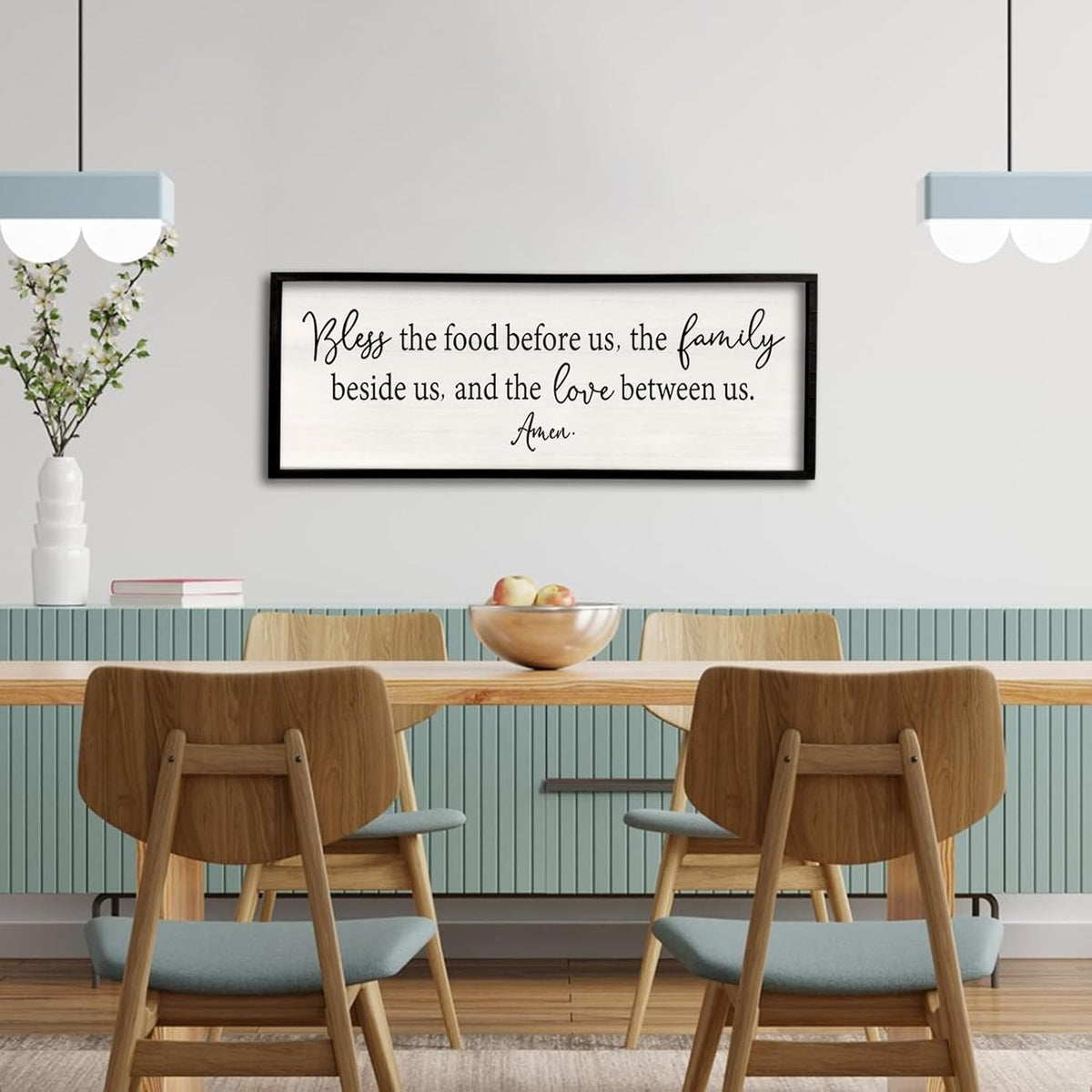 Bless the Food Before Us Sign Wall Decor 40"X15" Large Farmhouse Dining Room Wall Decor Framed Wood