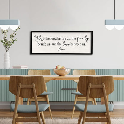 Bless the Food Before Us Sign Wall Decor 40"X15" Large Farmhouse Dining Room Wall Decor Framed Wood