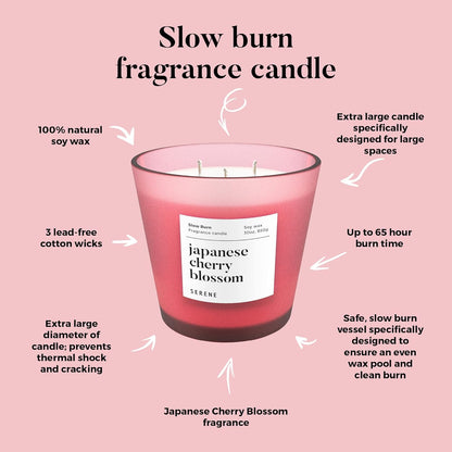 Hidden Label Large Scented Candle, Japanese Cherry Blossom, 30oz 3 Wick Huge Candle, Serene