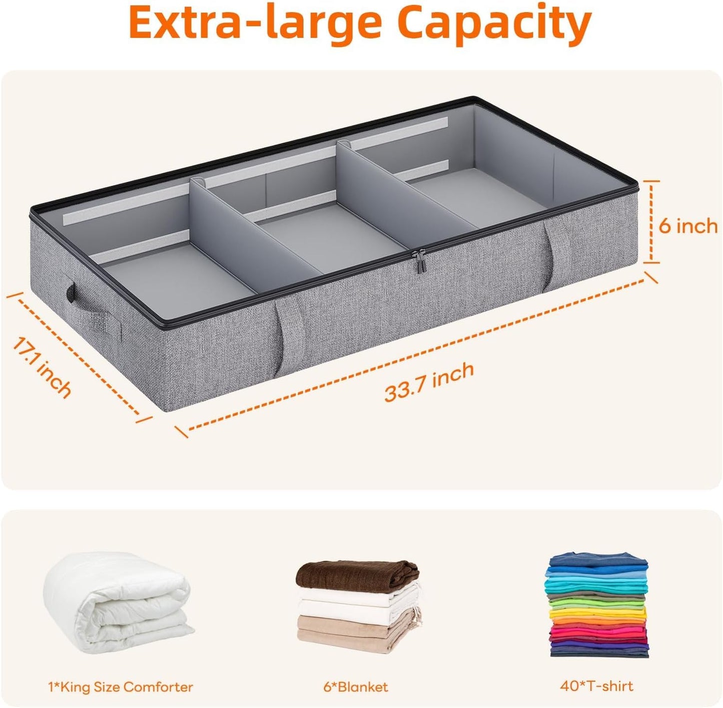 Vailando Under Bed Storage, 2 Pack Under Bed Storage Containers with Dividers, Firm Sides, Strong