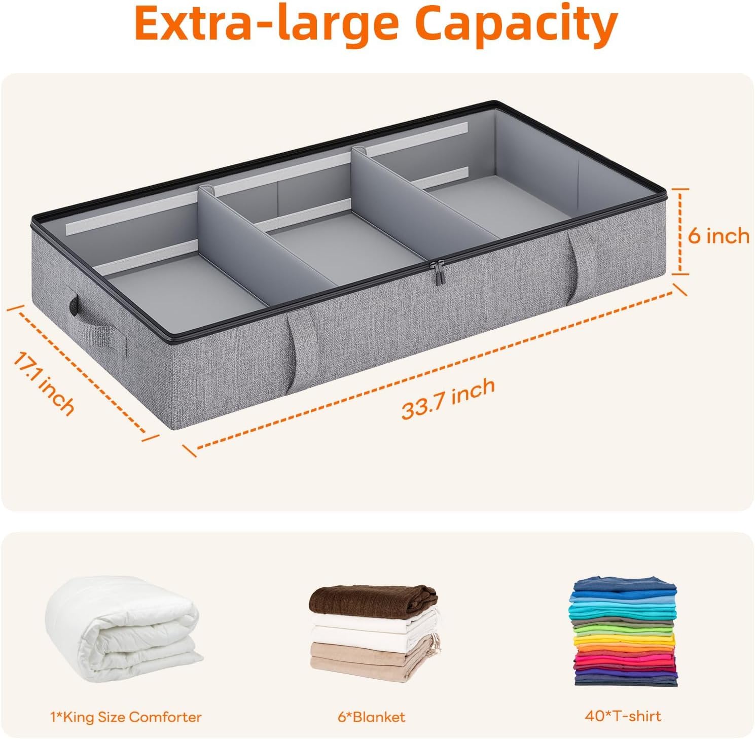 Vailando Under Bed Storage, 2 Pack Under Bed Storage Containers with Dividers, Firm Sides, Strong