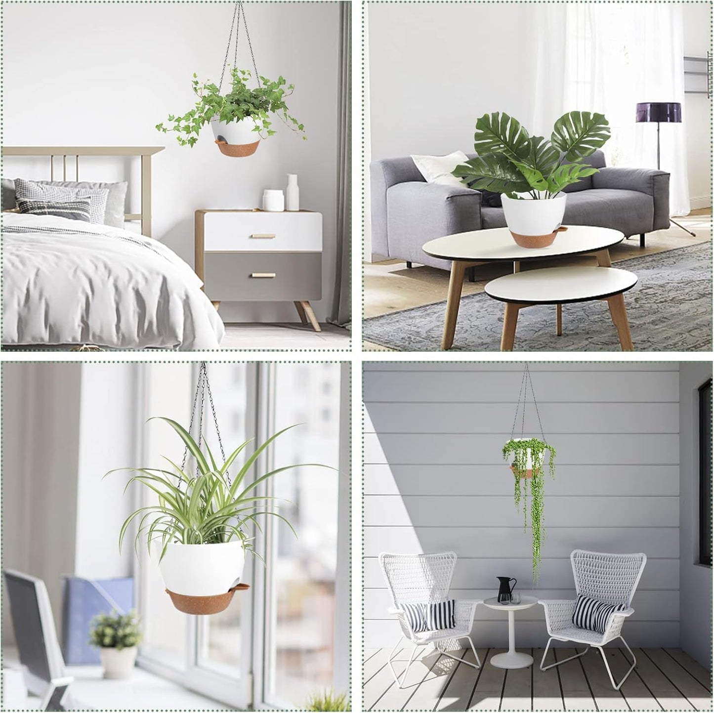 Hanging Planters for Indoor Outdoor Plants, 2 Pack Self Watering Hanging Pot with Drainage Holes &