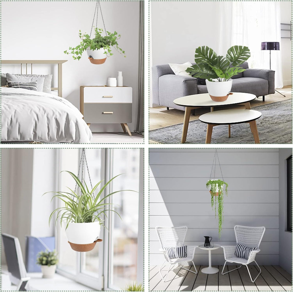 Hanging Planters for Indoor Outdoor Plants, 2 Pack Self Watering Hanging Pot with Drainage Holes &