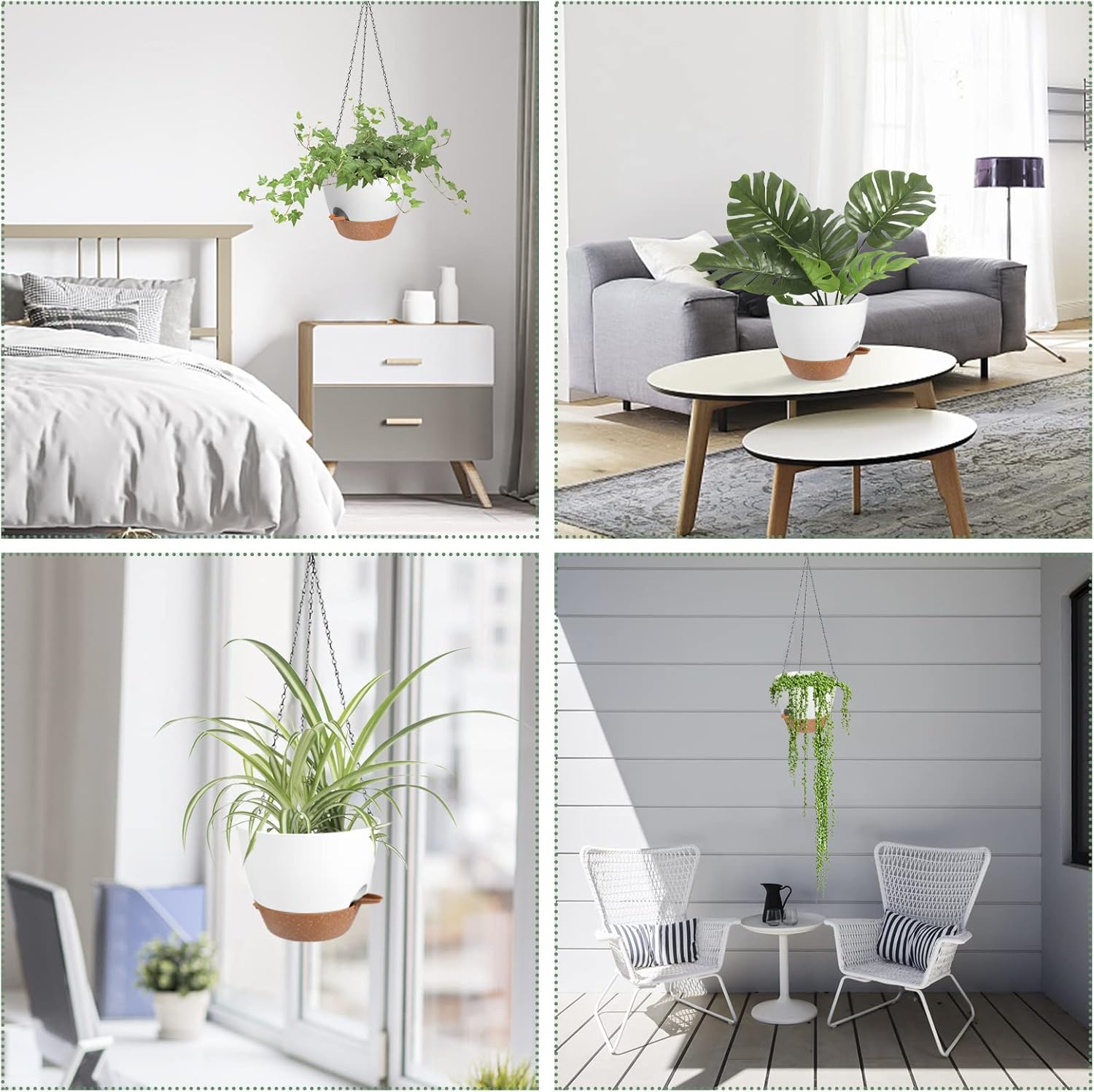Hanging Planters for Indoor Outdoor Plants, 2 Pack Self Watering Hanging Pot with Drainage Holes &