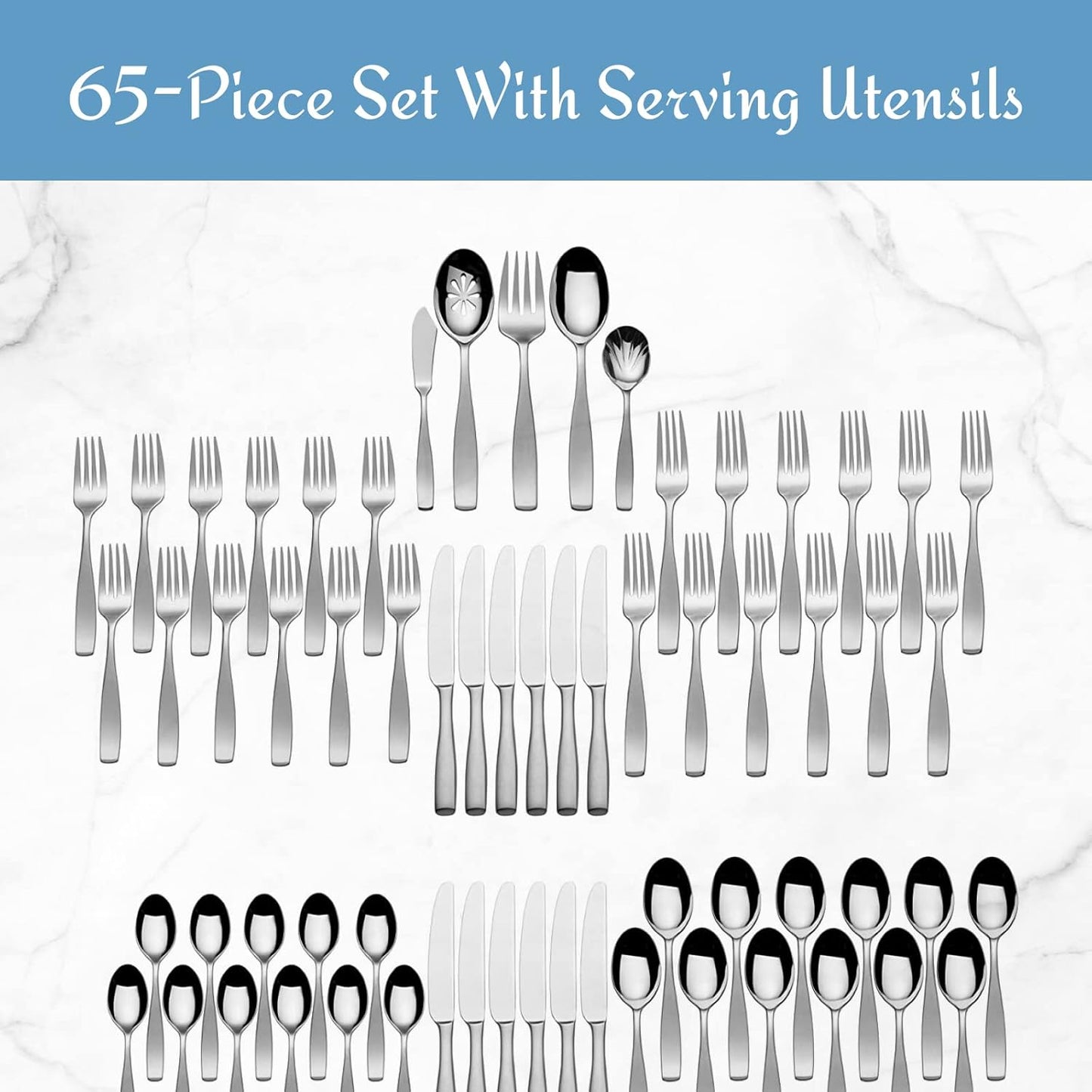 Mikasa Satin Loft 65-Piece Flatware Set for 12, 18/10 Stainless Steel Silverware with Forks