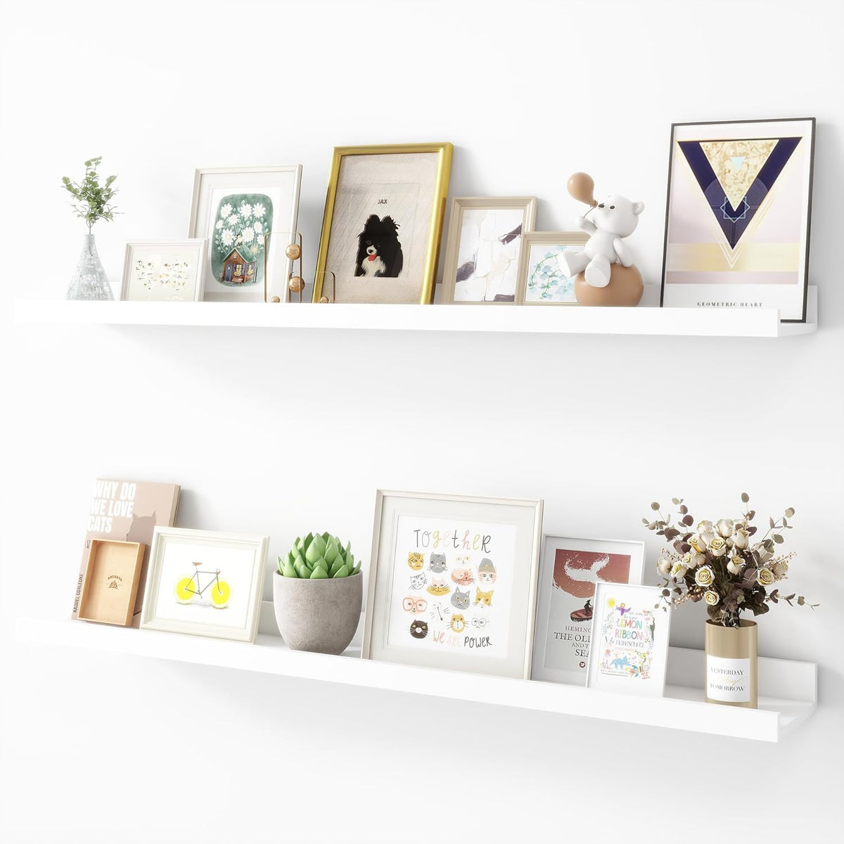 Picture Ledge Shelf, Wood Floating Shelves Set of 2, 36 inch Picture Ledge Shelves, Photo Ledge