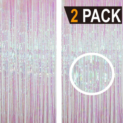 GOER 6.4 ft x 9.8 ft Metallic Tinsel Foil Fringe Curtains,Pack of 2 Party Streamer Backdrop for