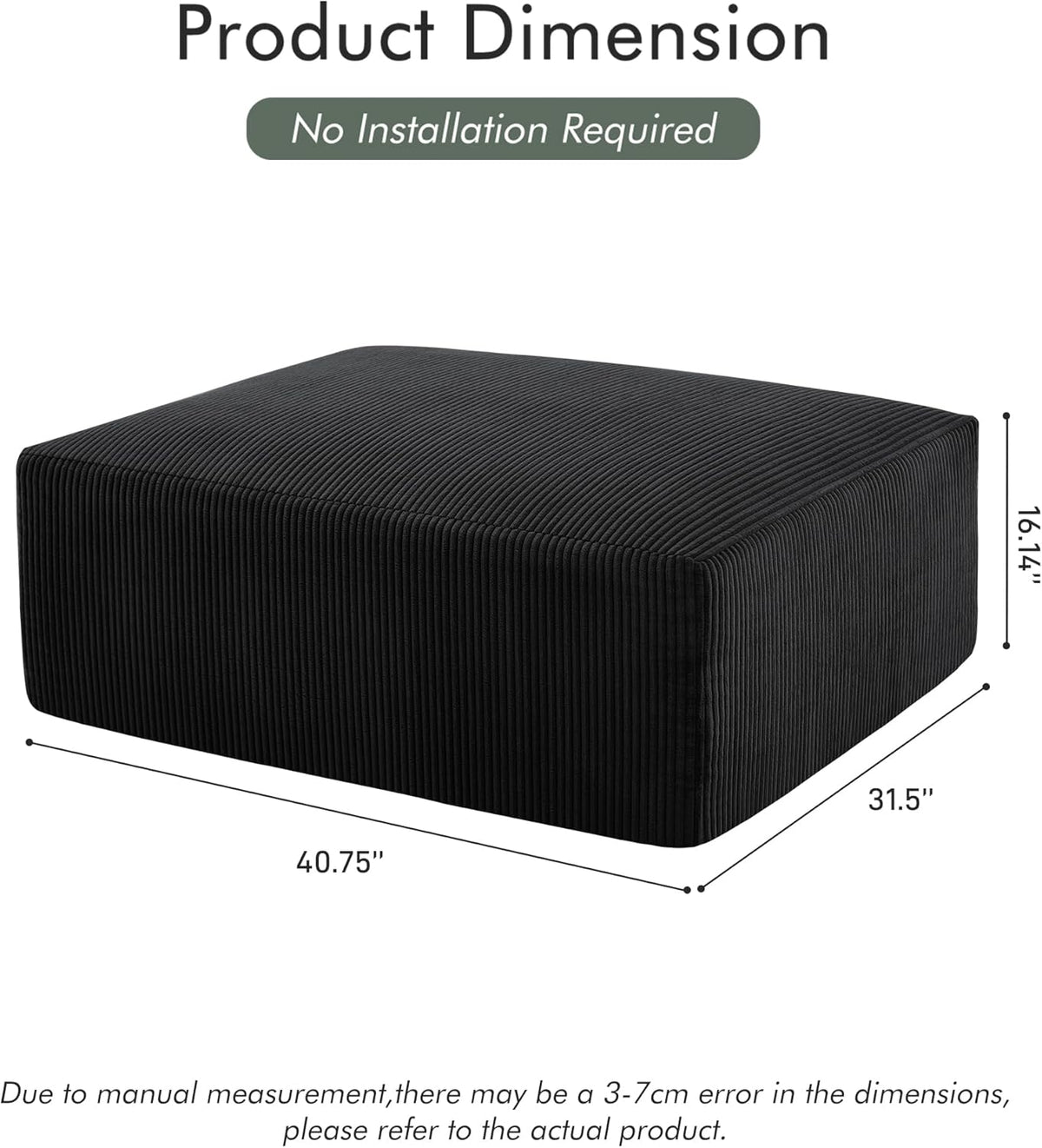40" Square Stuffed Ottoman Pouf for Sofa Couch, Corduroy Poufs with Foam Chunk Filling, Furry &