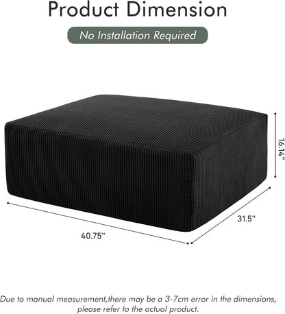 40" Square Stuffed Ottoman Pouf for Sofa Couch, Corduroy Poufs with Foam Chunk Filling, Furry &