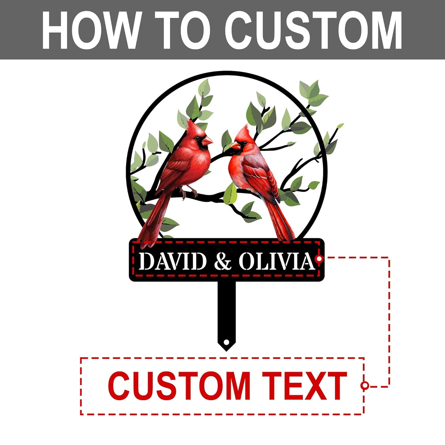 Personalized Name Garden Cardinal Metal Signs with Stake, Custom Family Name Yard Decor for Outdoor