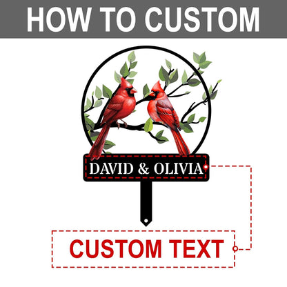 Personalized Name Garden Cardinal Metal Signs with Stake, Custom Family Name Yard Decor for Outdoor