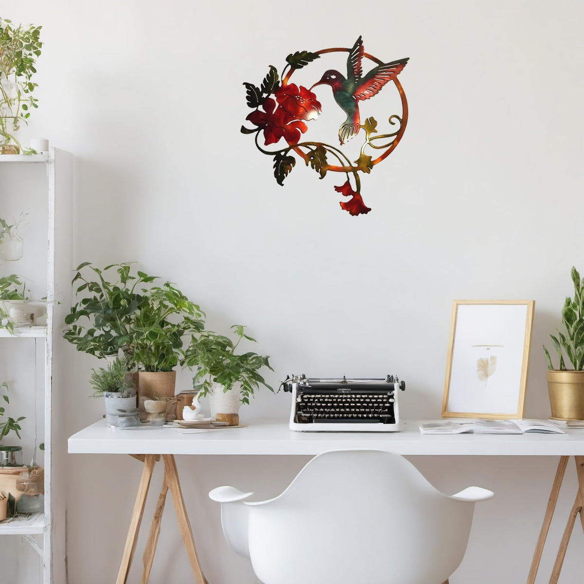 Zoihet Round Metal Bird Wall Art Decor - Hummingbird Wall Art Silhouette for your patio, garden